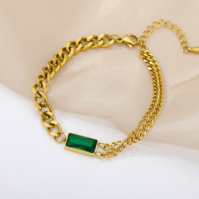 SOUVOIR 14K Gold Plated, Zirconia Bracelets Seconde Bracelet | Gold Zirconia Green Stone Chain Link Bracelet