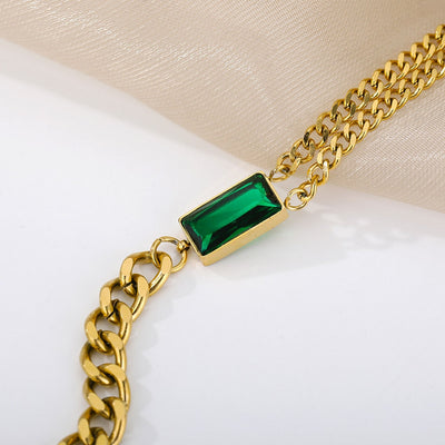 SOUVOIR 14K Gold Plated, Zirconia Bracelets Seconde Bracelet | Gold Zirconia Green Stone Chain Link Bracelet