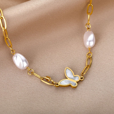 SOUVOIR 14K Gold Plated, Pearl, Zirconia Bracelets Souvent Bracelet | Gold Pearl Butterfly Simple Bracelet