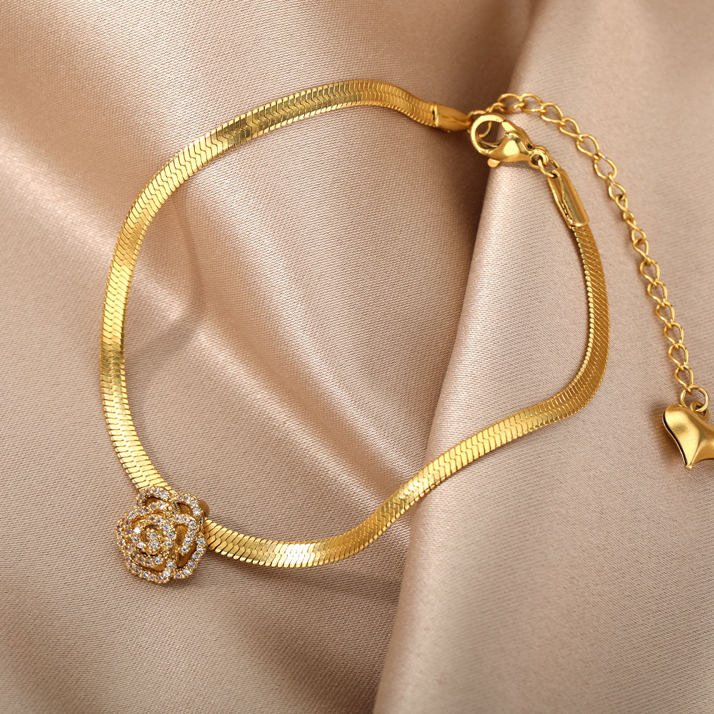 SOUVOIR 14K Gold Plated, Zirconia Bracelets Montrer Bracelet | Gold Rose Zirconia Bracelet