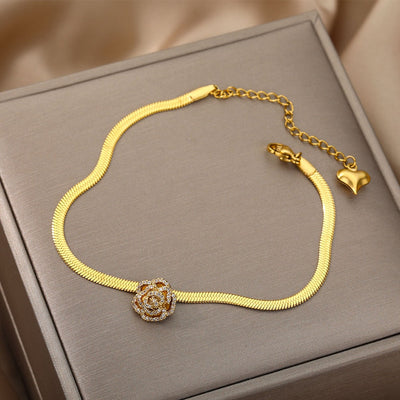 SOUVOIR Gold 14K Gold Plated, Zirconia Bracelets Montrer Bracelet | Gold Rose Zirconia Bracelet