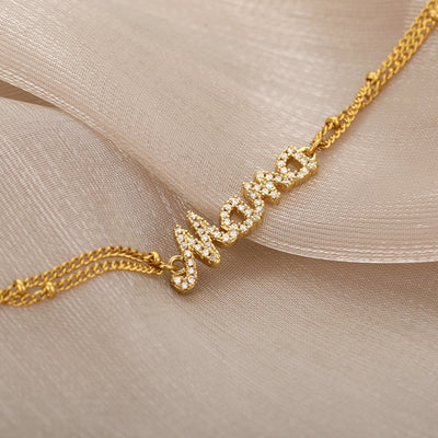 House of Shakespeare 14K Gold Plated, Zirconia Bracelets Coutour Bracelet | Gold Zirconia Mama Chain Link Bracelet