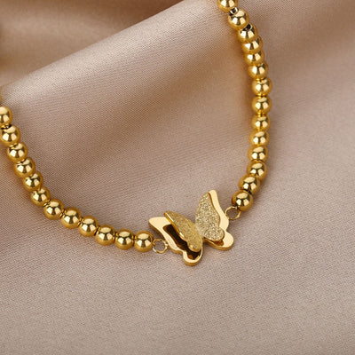SOUVOIR 14K Gold Plated Bracelets Soule Bracelet | Gold Beaded Butterfly Women's Bracelet