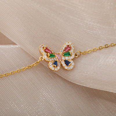 House of Shakespeare 14K Gold Plated, Zirconia Bracelets Chachan Bracelet | Gold Zirconia Butterfly Animal Colorful Bracelet