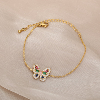 House of Shakespeare 14K Gold Plated, Zirconia Bracelets Chachan Bracelet | Gold Zirconia Butterfly Animal Colorful Bracelet