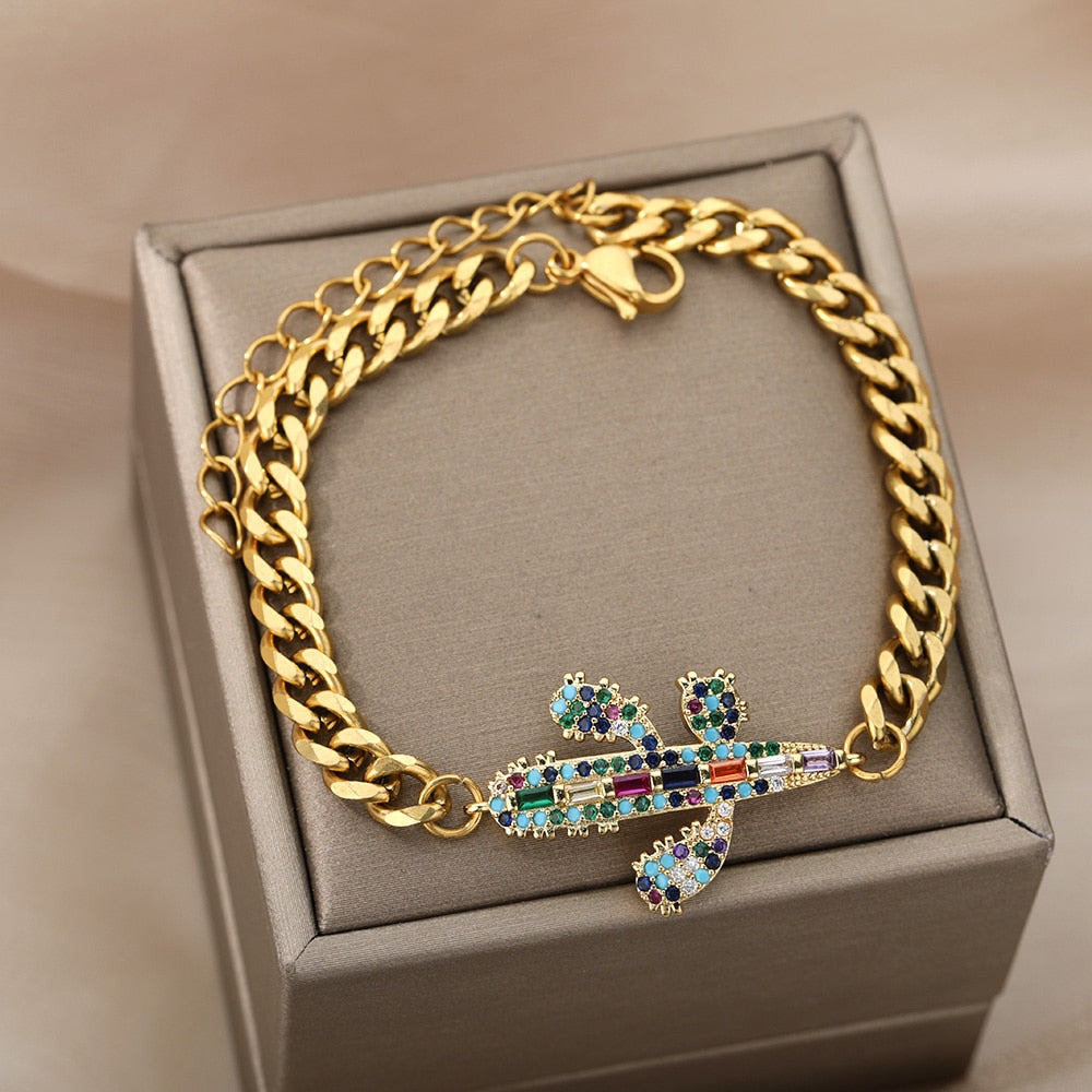 SOUVOIR Gold 14K Gold Plated, Zirconia Bracelets Souffle Bracelet | Gold Zirconia Spaceship Bracelet