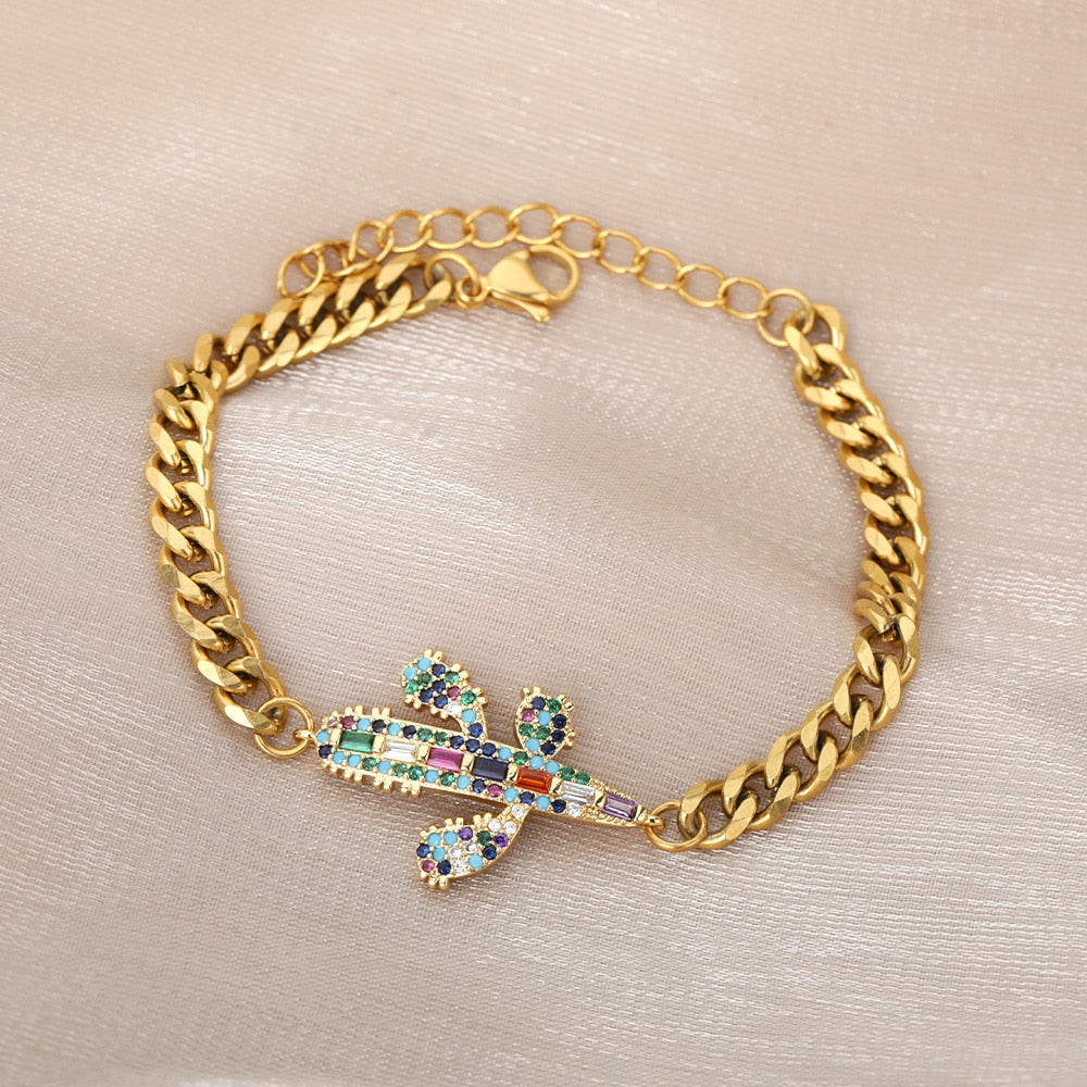 SOUVOIR 14K Gold Plated, Zirconia Bracelets Souffle Bracelet | Gold Zirconia Spaceship Bracelet