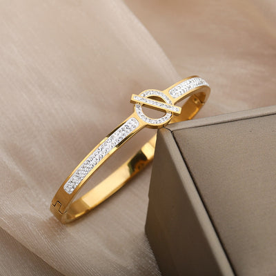 House of Shakespeare 14K Gold Plated, Zirconia Bracelets Affaire Bracelet | Gold Zirconia Luxury Bangle