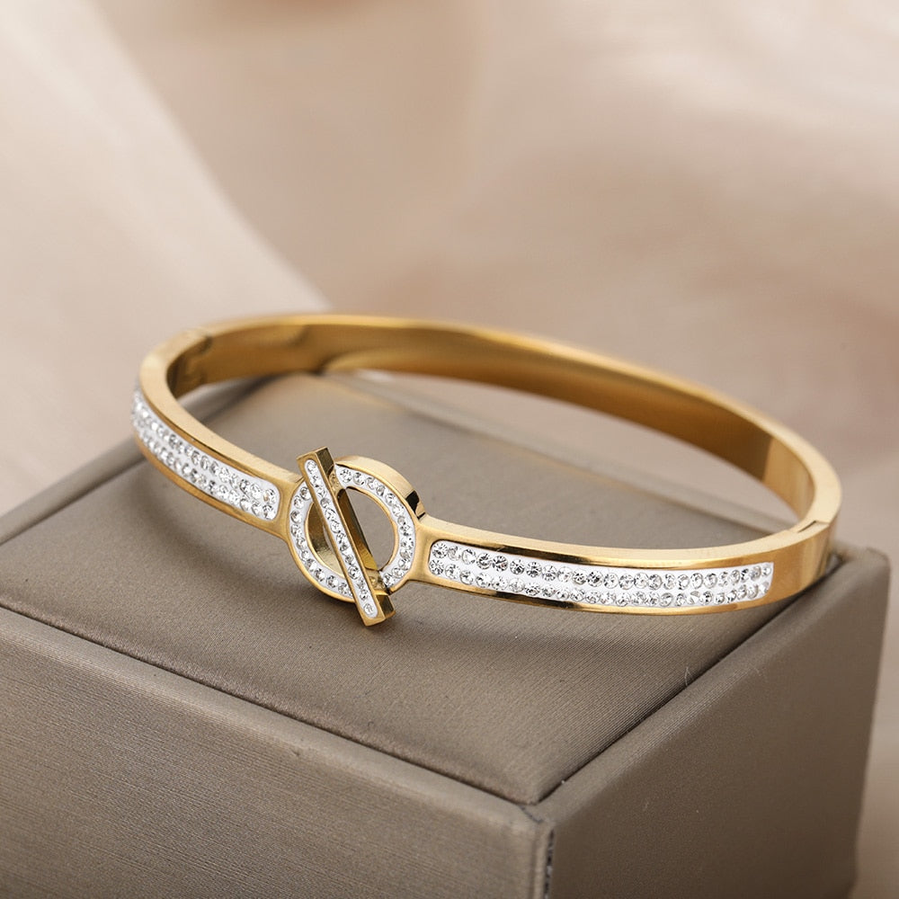 House of Shakespeare Gold 14K Gold Plated, Zirconia Bracelets Affaire Bracelet | Gold Zirconia Luxury Bangle
