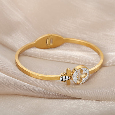 SOUVOIR 14K Gold Plated, Zirconia Bracelets Honette Bracelet | Gold Zirconia Resizable Bangle