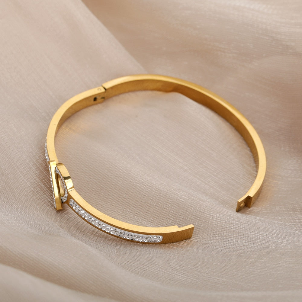 SOUVOIR 14K Gold Plated, Zirconia Bracelets Quartier Bracelet Gold Zirconia Resizable Bangle