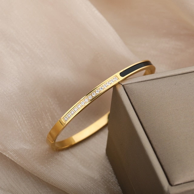 SOUVOIR Gold 14K Gold Plated, Zirconia Bracelets Quartier Bracelet Gold Zirconia Resizable Bangle