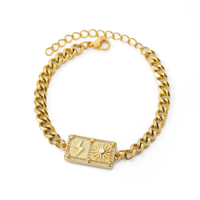 SOUVOIR 14K Gold Plated, Zirconia Bracelets Taille Bracelet | Gold Sun & Bolt Bracelet